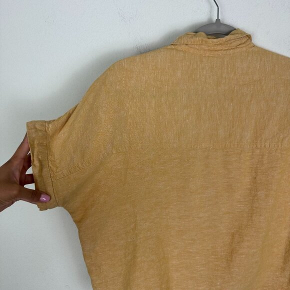 Madewell Short Sleeve Tie Front Linen Blend Top Shirt S Yellow Earthy Boho - Picture 10 of 10